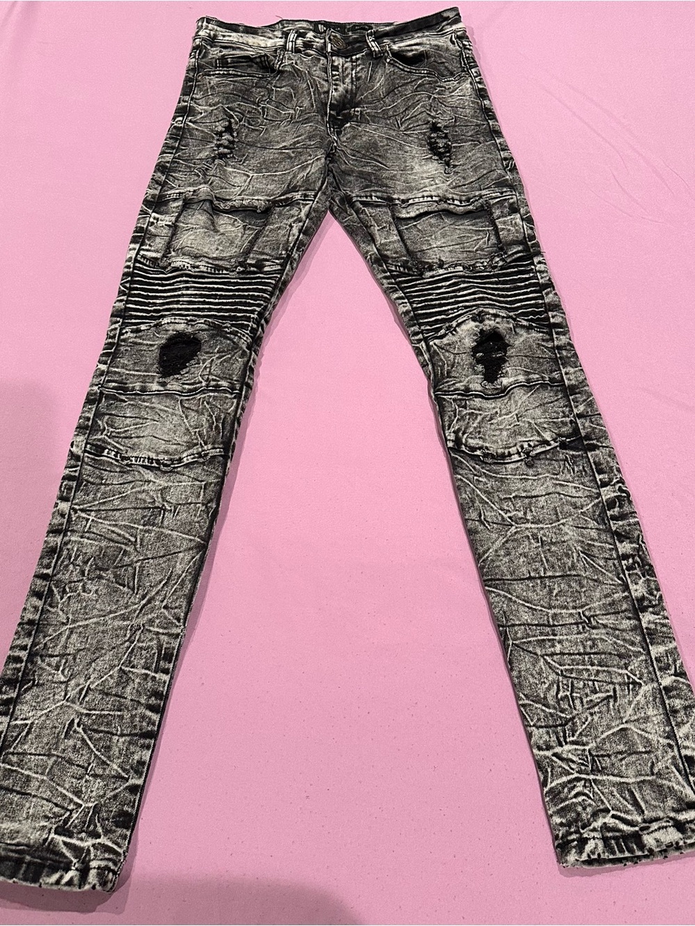 Men's Skinny Distressed Washed Black Jeans